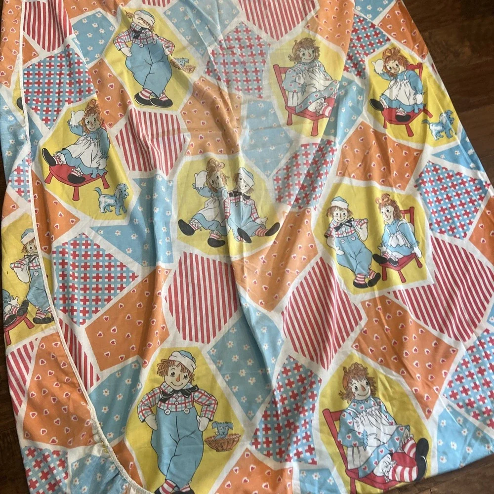 Vintage Raggedy Ann Fitted Twin Sheet & Pillowcase Patchwork Bobbs-Merrill